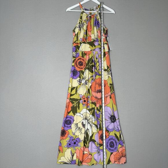 London Times Womens Dress 10 Green Floral Halter Maxi Jersey Resort Tropical - Picture 5 of 13